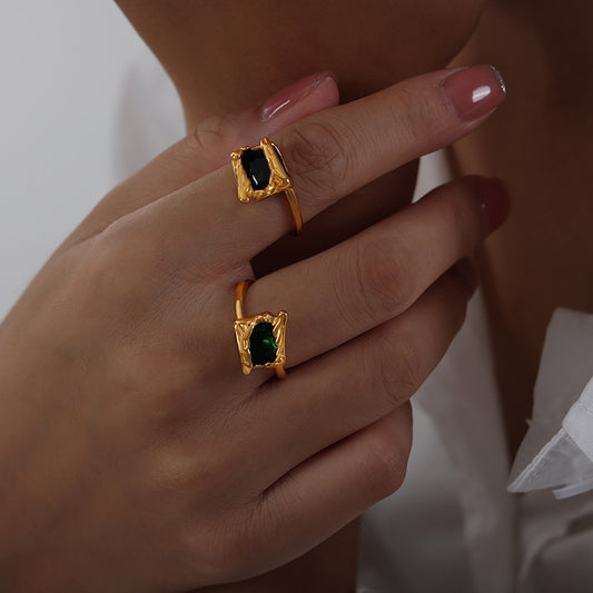 Adiffu Irregular Grain Square Box Set With Glass Stone Opening Ring