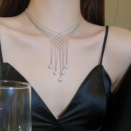 Trendy Prismatic Artificial Pearl Fringe Multilayer Necklace