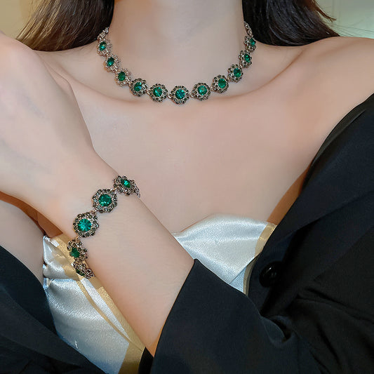 Flash Rhinestone Flower Necklace Earrings Bracelet For Women