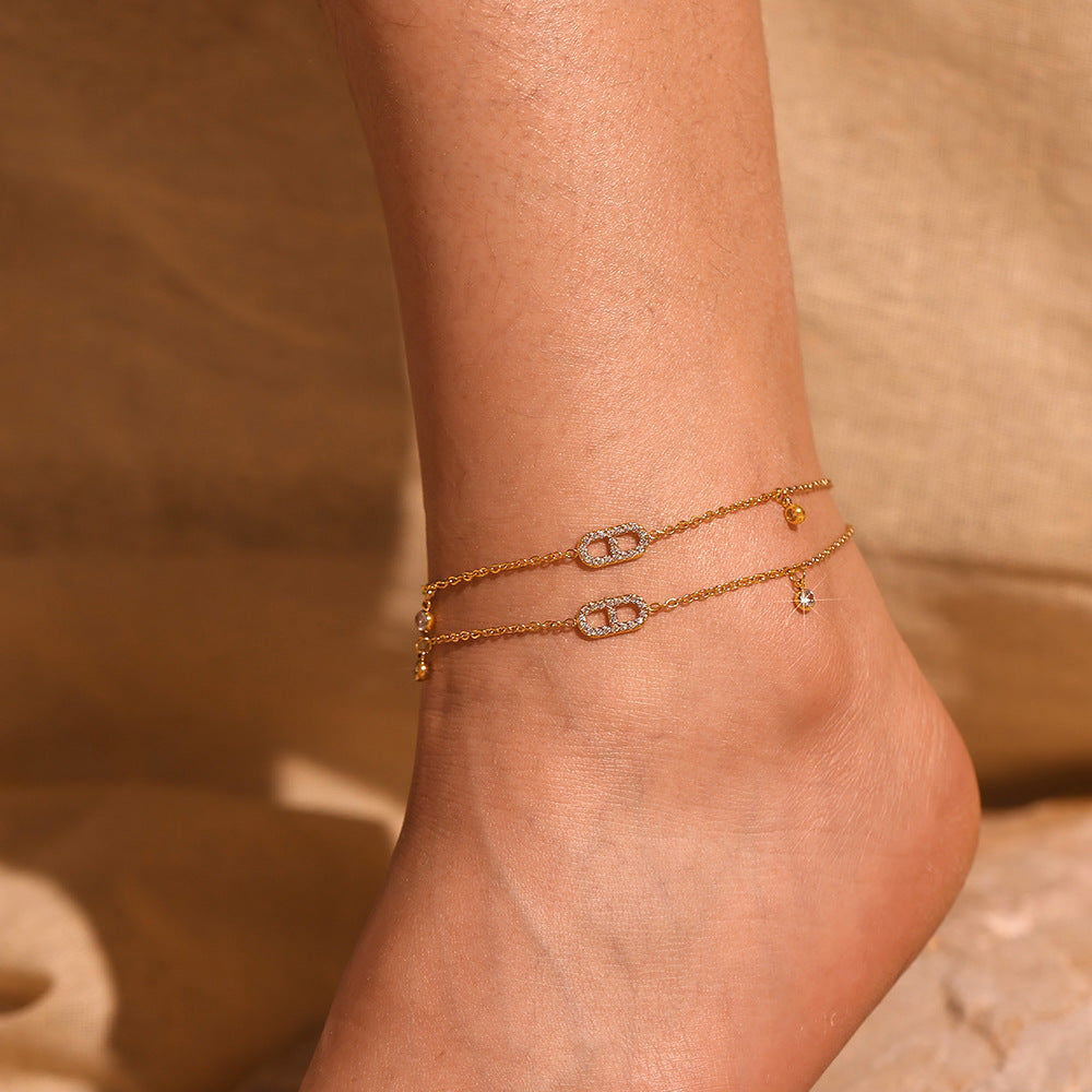 Adiffu Chic Zircon Gold Anklet