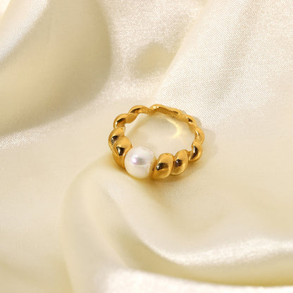 Adiffu Pearl Bread Ring In Geometric Shape