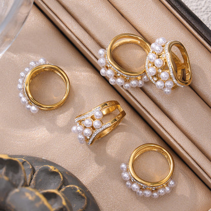 Adiffu Exquisite Zircon Imitation Pearl Ring
