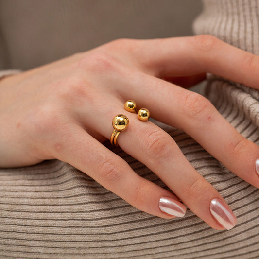 Adiffu Three-ball Gold Open Ring