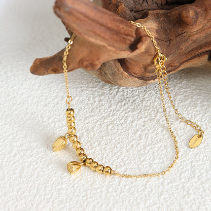 Adiffu Retro Palace Style Lotus Flower Beads Golden Anklet