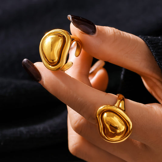 Adiffu Special Shape Gold Bean Adjustable Ring