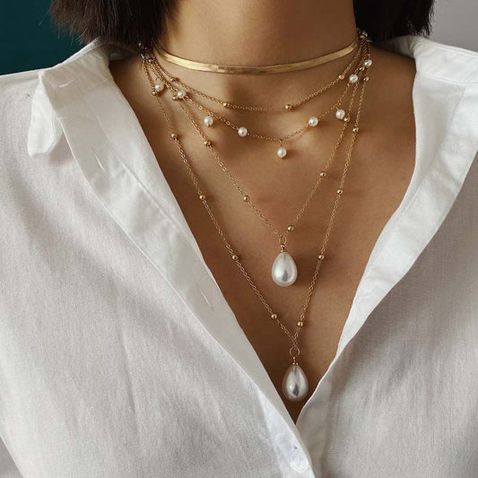Adiffu Drop Pearl Pendant Necklace