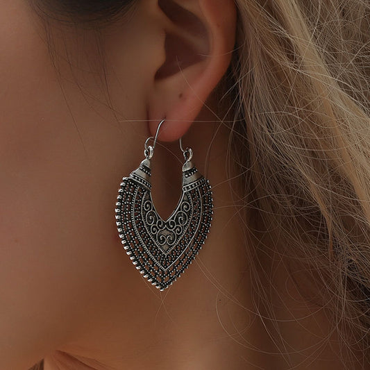 European and American Hollowed-out Bohemian National Style Carved Earrings
