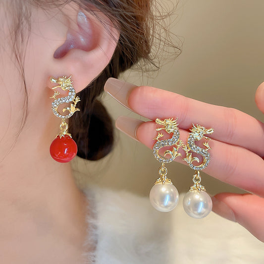 Adiffu Dragon Artificial Pearl Earrings