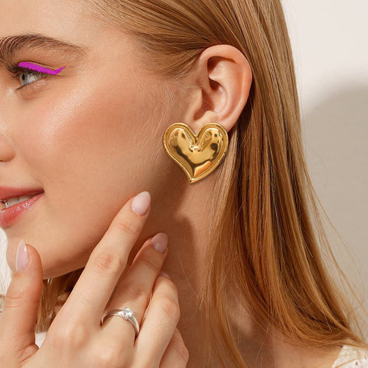 Adiffu 18K Gold Titanium Steel Love Earrings