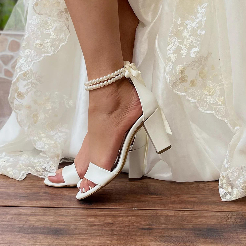 Adiffu Women's High-heeled Wedding Shoes White Sandals