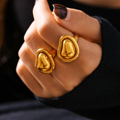 Adiffu Special Shape Gold Bean Adjustable Ring