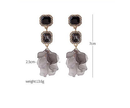 Adiffu Crystal Black Rose Petal Earrings