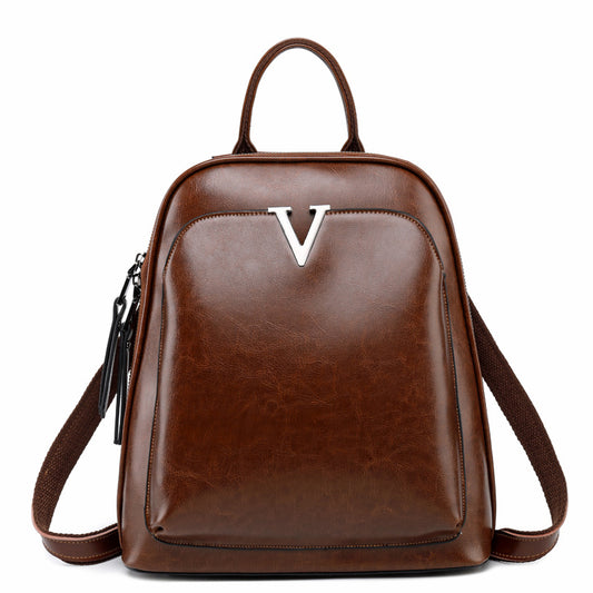 Adiffu Stylish Retro Genuine Leather Backpack Women's School Bag