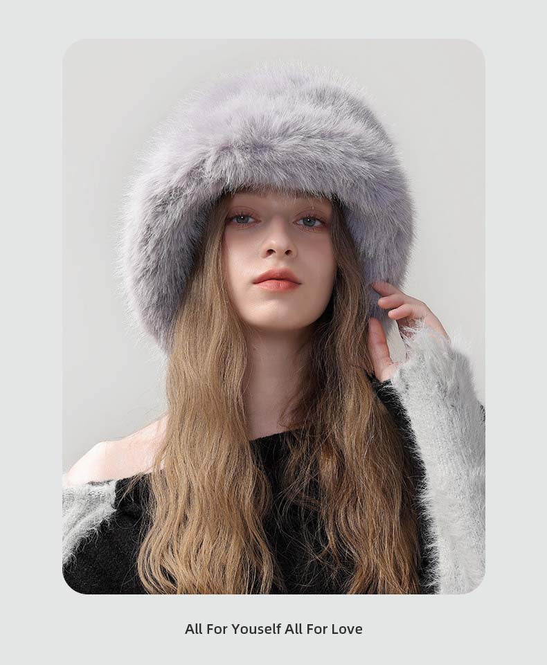 Adiffu Thick Pot Hat With Wide Eaves Solid Color Long Wool Hat