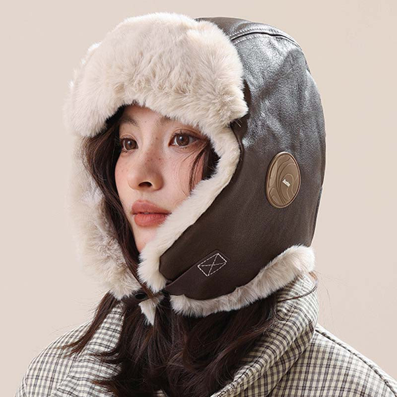 Adiffu Vintage Leather And Fleece Flight Hat
