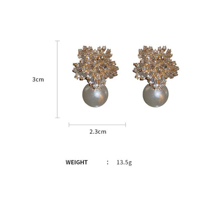 Adiffu Diamond And Flower Pearl Earrings