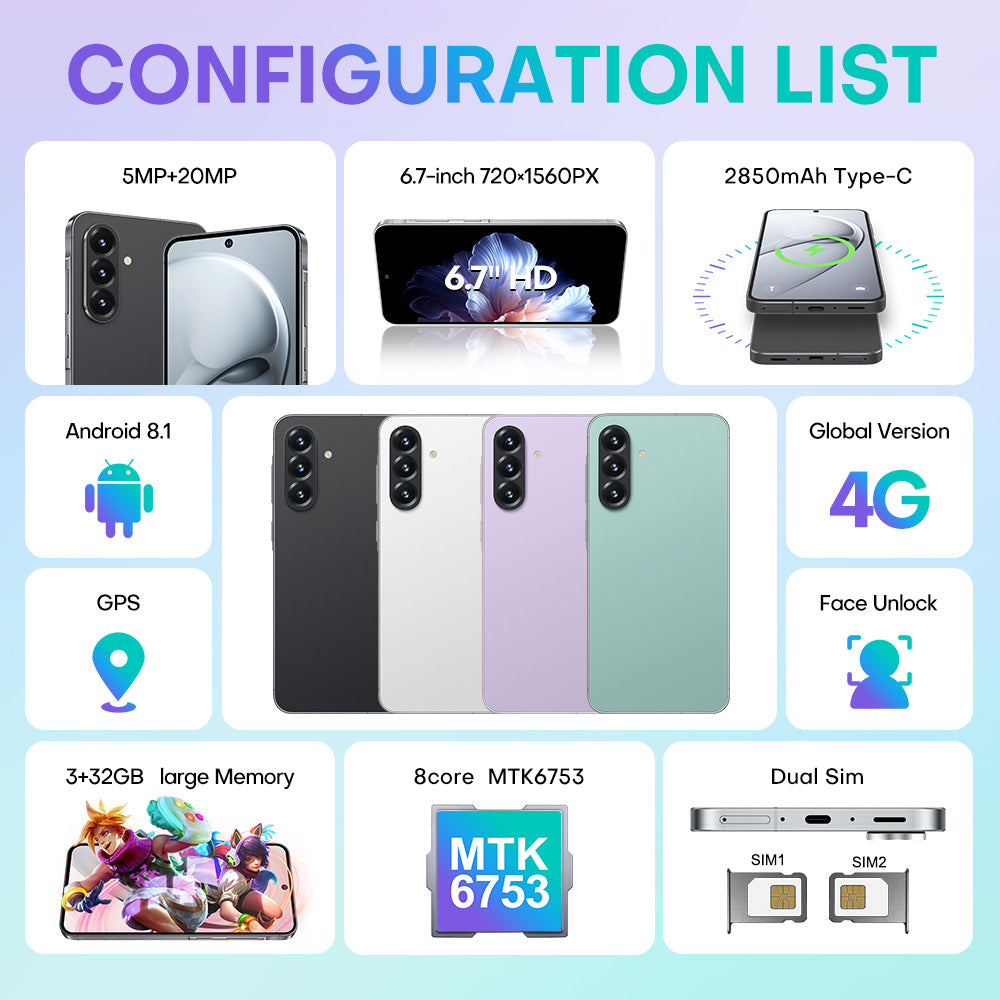 4G network new popular wireless charging A56 phone 3+32GB 6.75-inch Android smartphone