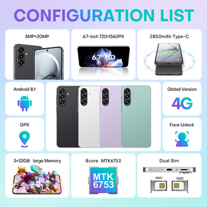 4G network new popular wireless charging A56 phone 3+32GB 6.75-inch Android smartphone