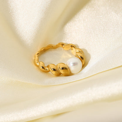 Adiffu Pearl Bread Ring In Geometric Shape