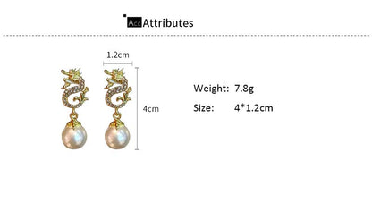 Adiffu Dragon Artificial Pearl Earrings
