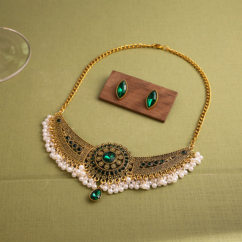 Adiffu Vintage U-shaped Earrings Necklace Set