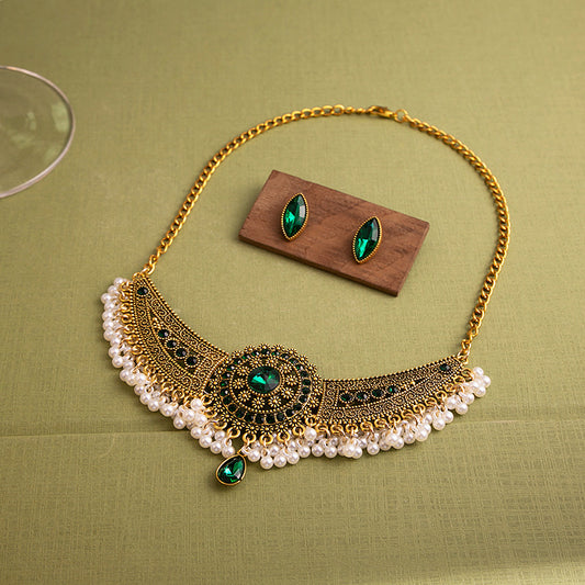 Adiffu Vintage U-shaped Earrings Necklace Set