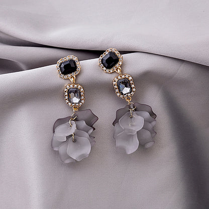 Adiffu Crystal Black Rose Petal Earrings