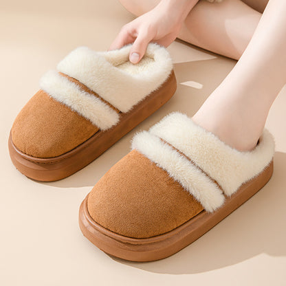 Adiffu Winter Indoor Home Warm Plush Thick Soled Cotton Slippers For Women