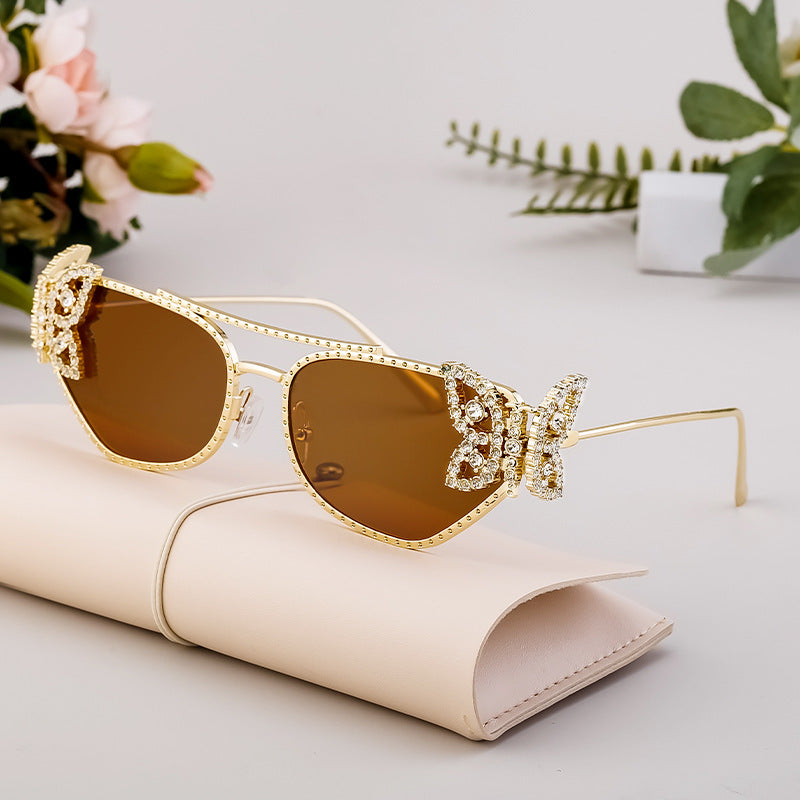 Adiffu Butterfly With Diamond Square Frame Sunglasses