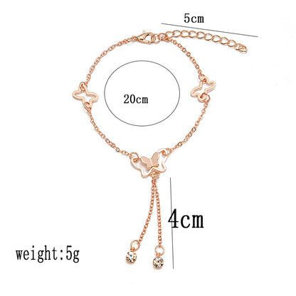 Exquisite Hollow Butterfly Diamond Fringed Anklet