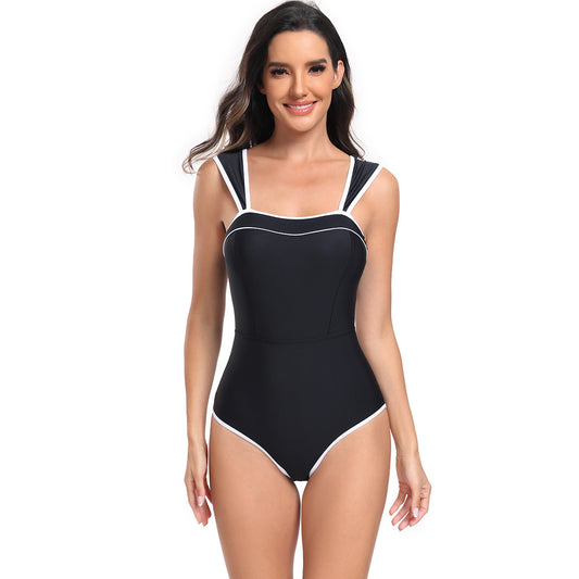 Adiffu Stylish Sexy Solid Color Sleeveless One-piece Swimsuit-Black