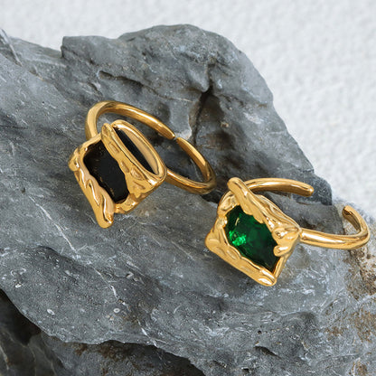 Adiffu Irregular Grain Square Box Set With Glass Stone Opening Ring