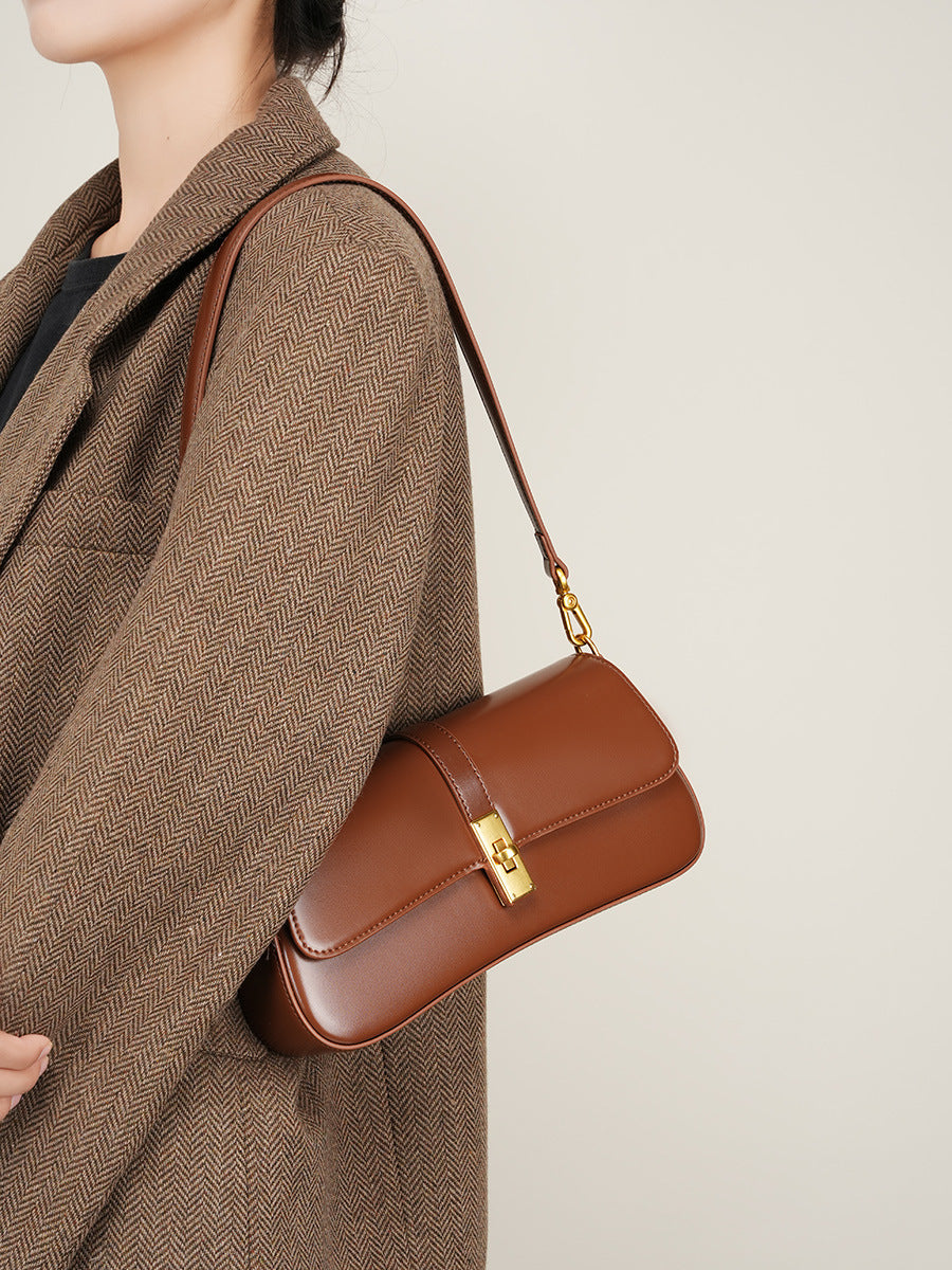 Adiffu High Quality Cowhide Baguette Underarm Bag Shoulder Crossbody Bag