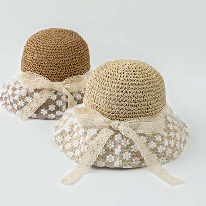 Adiffu Sweet Flower Lace Woven Straw Hat