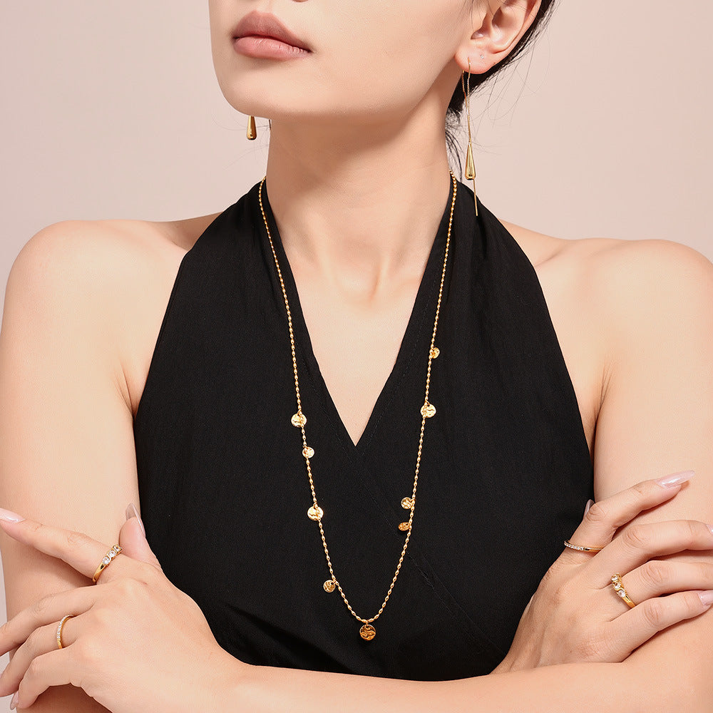 Geometric circle piece fringe pendant necklace