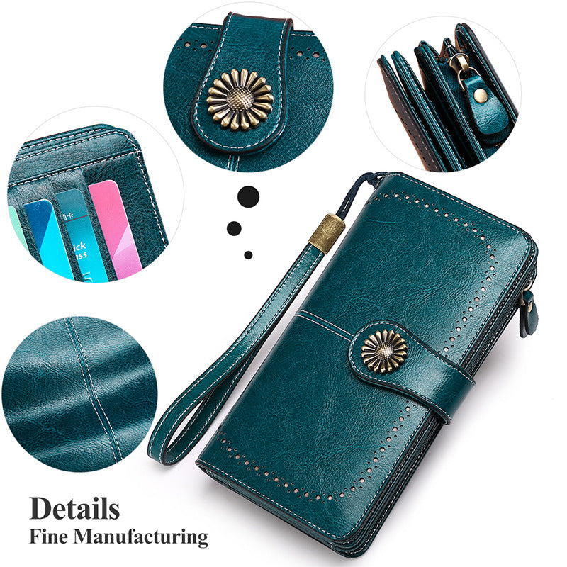 Adiffu Women's Anti-magnetic Purse Cowhide Wallet Large Capacity Clutch Bag