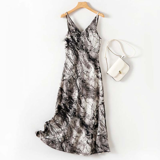 Adiffu Art Ink Style Print Halter Dress