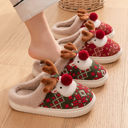 Adiffu Cute Christmas Moose Cotton Slippers