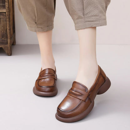 Adiffu Comfortable Round Toe Leather Loafers