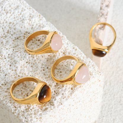 Adiffu Elegant Natural Stone Tiger's Eye Stone Ring