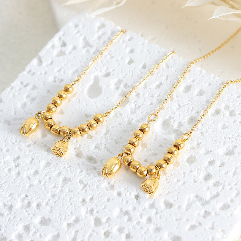 Adiffu Retro Palace Style Lotus Flower Beads Golden Anklet