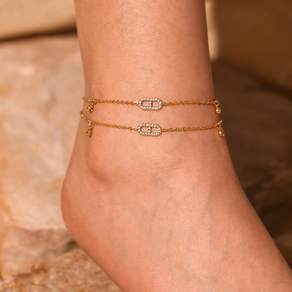 Adiffu Chic Zircon Gold Anklet