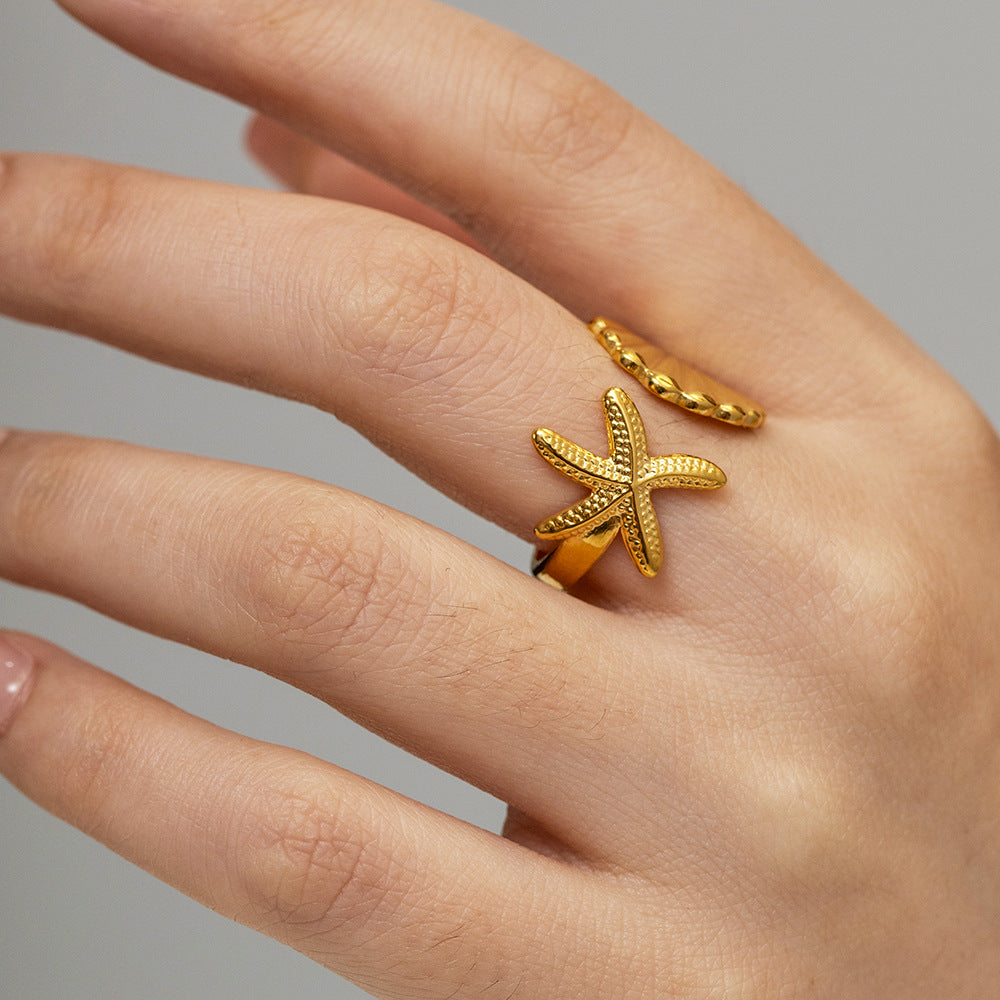 Adiffu Gold Shell Starfish Ring
