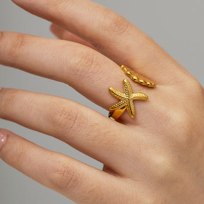 Adiffu Gold Shell Starfish Ring