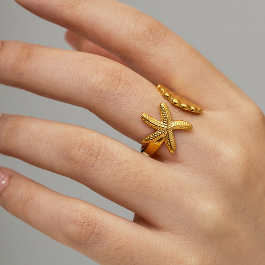 Adiffu Gold Shell Starfish Ring