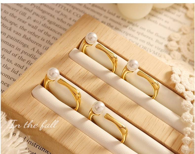 Adiffu Vintage Fashion Imitation Pearl Open Ring