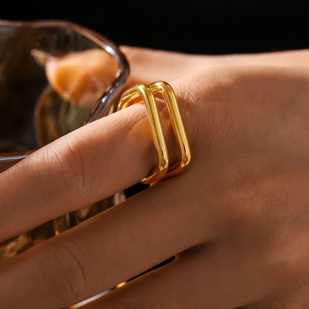 Adiffu Creative Double Hollow U-cut Ring