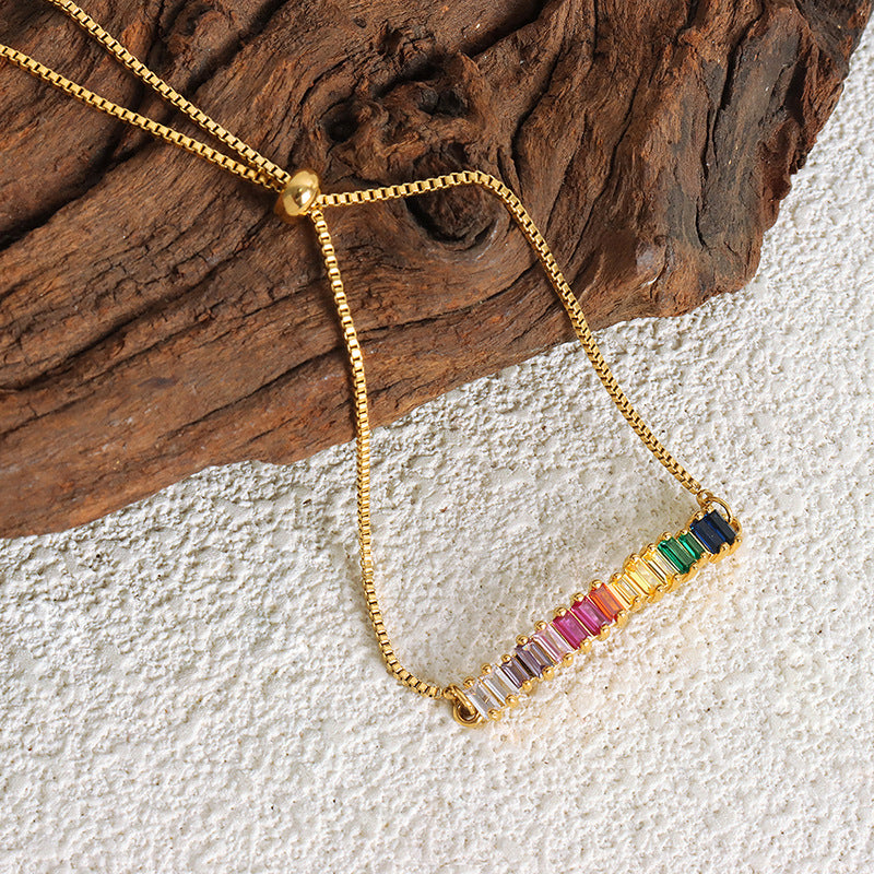 Adiffu Geometric Snake Bone Chain Colorful Zircon Ankle Chain