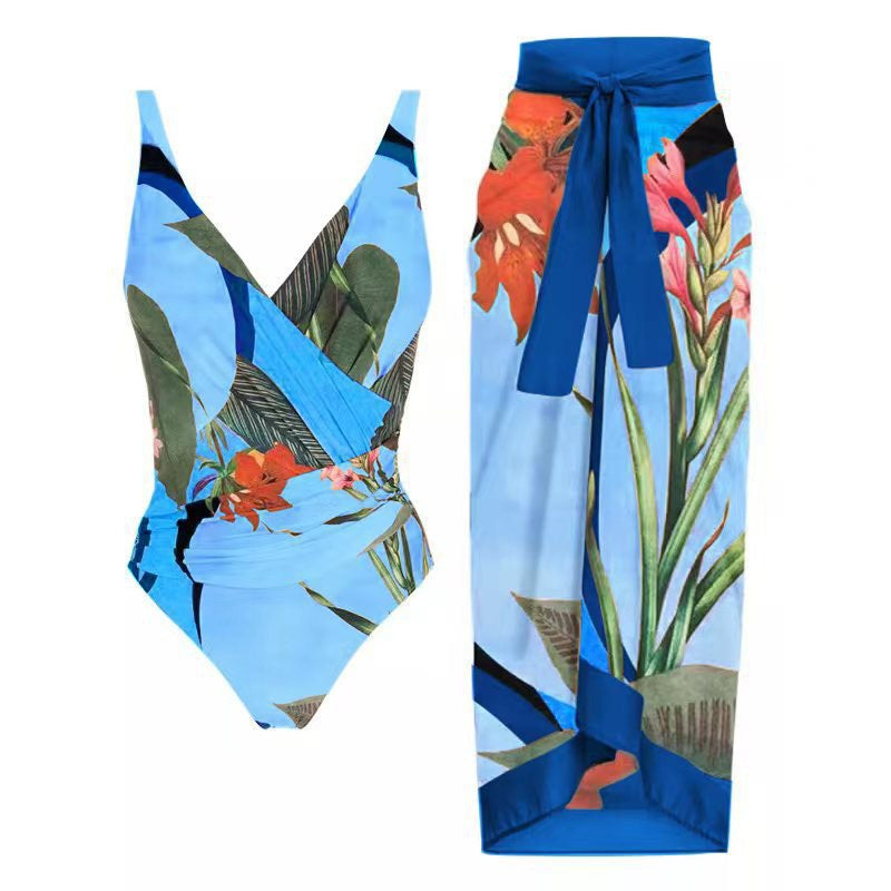 Adiffu Printed Long Skirt Swimsuit