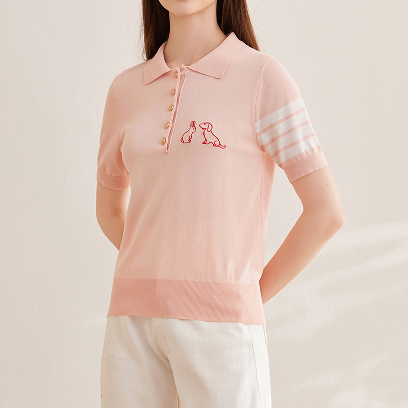 Preppy Style Lapel Short-sleeved T-shirt Knit